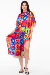 SHOPIKA Rochie de plaja lunga tip poncho din matase cu model inspirat dupa Kandinski Talie unica