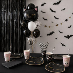  Fekete macska témájú halloweeni lufis party szett 6 főre (HPCS_005)