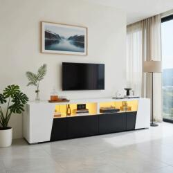 Hommoo Tv szekrény 180x38, 5x45 cm fehér-fekete mdf üveg led (103)