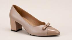 Galarieli Pantofi damă bej din piele naturală, cu toc gros, vârf lăcuit si fundiță - eleganți KN1BEJ, marimea 40