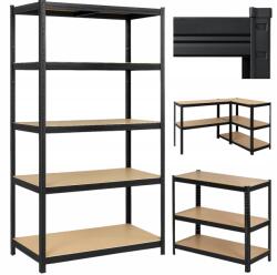 Humberg Tárolószekrény Fém pincegarázshoz 5 polcos 180x90x40cm Fekete (4813)