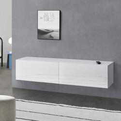 [en. casa] Comoda TV Suspendata pe Perete cu 2 Usi, 140x33x30 cm, PAL Alb Lucios (71488079) Comoda