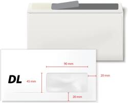  Plic DL, 110 x 220 mm, fereastra dreapta 35 x 90 mm, alb, banda silicon, 80 g/mp, 100 bucati/set (KF20215) - forit