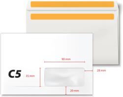  Plic C5, 162 x 229 mm, fereastra dreapta 35 x 90 mm, alb, autoadeziv, 80 g/mp, 500 bucati/cutie, (KF30325)