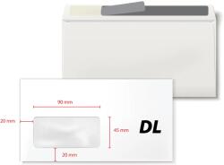  Plic DL, 110 x 220 mm, fereastra stanga 45 x 90 mm, alb, autoadeziv, 80 g/mp, 1000 bucati/cutie (KF20221)