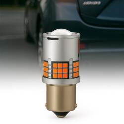 AutoREY Bec LED Auto PY21W / BAU15S / 1156 cu Lupa si 60 LED-uri Premium Culoare Portocaliu 3000K pentru Semnalizare sau DRL, lumini de zi, CANBUS, fara eroare de bec ars, 12V, Putere 30W (AI18-13)
