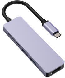 KakuSiga Adaptor MultiHub, multiport, 5 in 1 USB-C la HDMI 4k/HD + 2 porturi USB 3.0 hub + cititor de carduri TF/SD, 120 mm, Argintiu - KAKU (6921043328811) - google