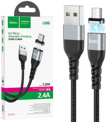 hoco. premium product Cablu de incarcare si transfer date, Magnetic USB MicroUSB, 2.4A, lungime 1.2m, HOCO (U96) Negru (6931474742193)