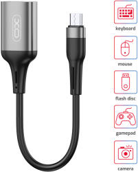 XO Design Adaptor OTG de la MicroUSB (tata) la USB (USB-A mama) 2.0, dedicat pentru Transfer Date, 480Mbp, lugime 15 cm, Plug and Play, Negru/Gri (XO-NB201) (6920680824564)