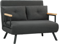 HOMCOM Canapea extensibilă 2 locuri cu funcție de dormit, incl. 2 perne, aspect Sherpa, Natural + Gri închis + Negru | Aosom Romania (839-835V01CG) Canapea