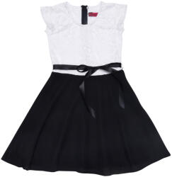 MIKKA gât rotund festive festive cu mâneci scurte dantelă rochie de satin cu dantelă negru/alb (131B40)