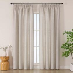 Simple Boho Len Hatású Függöny Szett Karnishoz, 2 db, 229x140 cm, Félátlátszó Ráncoló Szalaggal, Nappali és Hálószoba
