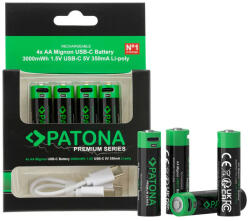 PATONA Premium 2000mAh USB-C töltéssel 4X AA Mignon újratölthető lítium elem (1410) (1410)