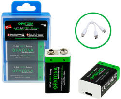 PATONA Premium 9V 6F22 Li-Ion akkumulátor USB-C töltéssel, 400mAh - 2 db (1413) (1413)