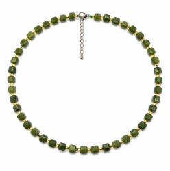  Colier Jad verde Cub Fatetat 7x7 mm cu Argint 925 sau Inox 316L 1 Buc