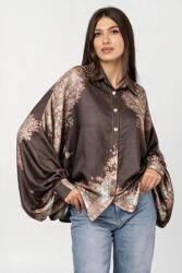 SHOPIKA Camasa din satin oversize, cu maneci bufante si imprimeu floral bej maro Talie unica