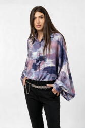 SHOPIKA Camasa din satin oversize, cu maneci bufante si imprimeu pictural lila mov Talie unica