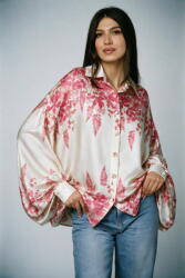 SHOPIKA Camasa din satin oversize, cu maneci bufante si imprimeu floral roz Talie unica