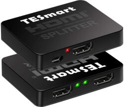 Tesmart HDMI Splitter 1x2 - 4K@60Hz HDMI 2.0 Elosztó, Tükrözött Megjelenítés - Fekete (X001AD1GLB)