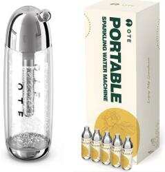 OTE Szódakészítő gép hordozható, 450 ml - áram nélkül, 20 db CO2 patronnal, BPA-mentes, OTE Ezüst (X001N4TP65)