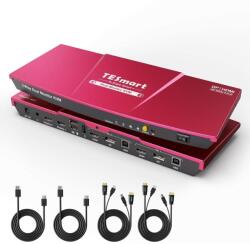 TESmart Dual Monitor KVM Switch - 4×2 (2 PC / 2 Monitor), HDMI + DisplayPort, 4K@60Hz, EDID, USB 2.0 (Korallpiros) (HDK0402A1U-EURD)