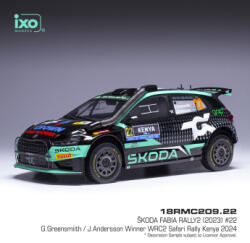  Modele auto și moto model 1/18 IXO Škoda Fabia Rally2, WRC, Safari Rallye Kenia, 2024, #22, - 1: 18 (lungime 25cm)