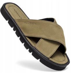 PanSzew Férfi flip-flop papucs Nubuk bőr papucs természetes bőr Crossline PanSzew (Kapcie Męskie Skórzane Laczki Góralskie 44 K)