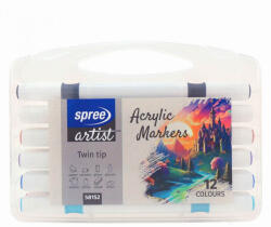 SPREE Marker 2 capete cu vopsea acrilica SPREE Artist 58152, 12 culori/set