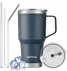 GEMFUL Szigetelt kávés bögre fedéllel, 900 ml, rozsdamentes acél pohár fogantyúval (GX022)