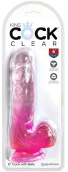 King Cock Clear 6 cu Bile Roz Dildo Transparent din TPE cu Ventuză Dildo