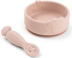 Done by deer Bol Sheepy 170 ml roz cu ventuză și linguriță, set 2 piese (1569651) Set pentru masa bebelusi