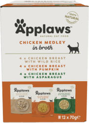 Applaws 12x70g Applaws tasakos csirkeválogatás 2 húslében vegyes csomag nedves macskatáp