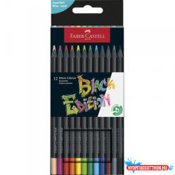  Színes ceruza 12/klt FABER-CASTELL háromszögletű, fekete test /Black edition/ 116412 (BAR_179120100)
