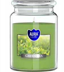 AURA Bispol Zöld tea gyertya üvegben, fedővel, 500g, égési idő 100 óra (snd99-83)