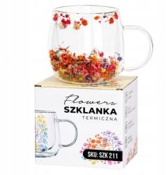Ecarla Hőálló pohár virágokkal, színes gipszvirág 300 ml 1 db SZK21