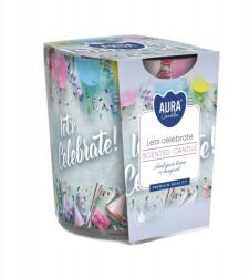 AURA Bispol Let's Celebrate gyertya üvegben, 100g, égési idő 22 óra (sn72s-49)