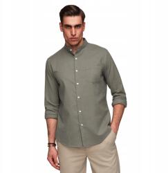 Ombre Légáteresztő férfi ing állógallérral hosszú ujjú khaki regular K704 M (K704)