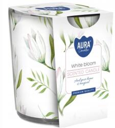 AURA Bispol White Bloom gyertya üvegben, 100g, égési idő 22 óra (sn72s-42)