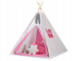 Bobono Tipi gyerek sátor +szőnyeg tolltartó szürke kockás, rózsaszín (MINI_TIPI_SET/ 553)