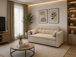  Canapea extensibila 2 locuri 140x77x90 cm Tapitata Stofa Bej Model One (cod: 25085) (C5133) Canapea