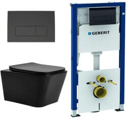 Anahita Construction Set vas WC suspendat Recall cu capac soft close 37 x 52 x 29 cm si rezervor incastrat Geberit Duofix 458.128. DW. 2 cu clapeta Delta50 negru lucios (LX1907MB/GEB458.128.DW.2)