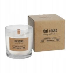 BISPOL Cut Roses gyertya üvegben, 190g, fa kanóc, égési idő 34 óra (sn82-000-78)
