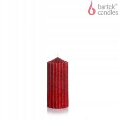 Bartek Candles oszlopgyertya rovátkolttal, 465g, 7x16cm, csillámos piros