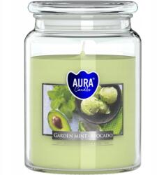 AURA Bispol Garden Mint Avokádós gyertya üvegben, fedővel, 500g, 100 órás égési idő (snd99-353)
