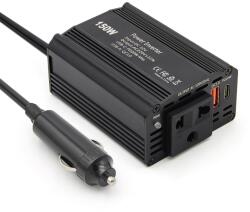 Techstar Invertor de Putere Auto Techstar® 150W - 12V DC la 220V AC, cu Porturi USB-C si USB-A pentru Incarcare Rapida (SKU3253)