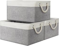  Tárolódobozok 40 x 30 x 21 cm Kosár Fogantyúkkal Szürke 3 db (HU-XI-110)