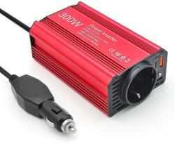 Techstar Invertor auto 300W 12V-220V cu USB-C PD 65W si USB QC3.0, convertor tensiune pentru laptop, telefon, tableta, camera, aparate mici, camping si calatorii (SKU3531)