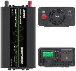 JFIND Invertor auto JFIND JF02, unda sinusoidala pura, 12V la 220V, 1000W continuu, 2000W varf, afisaj LCD, protectii multiple, ideal pentru auto, rulote, unelte, aparate sensibile (SKU3353)