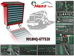 Hans Tools Cărucior/Cutie pentru Scule cu Accesorii Agro Camion Numar Piese: 520 Buc Total Sertare: 8 Tip Insert: Spuma Culoare (9918HQ-GTT520)