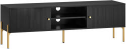 HomCom Comodă TV pentru televizor până la 165, 1 cm, Uși canelate, Compartimente deschise, Picioare din oțel, 140 x 38 x 45, 9 cm, negru | Aosom Romania (83B-500V00BK)